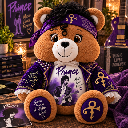 Prince Custom Shaped Bear Pillow – Purple Rain Inspired Gift for Prince Fans