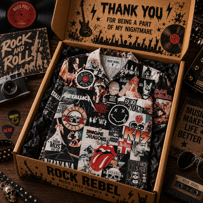 Rock N Roll Legends Collage Hawaiian Shirt – Vintage Rock Bands Music Shirt, Classic Rock & Grunge Fan Gift