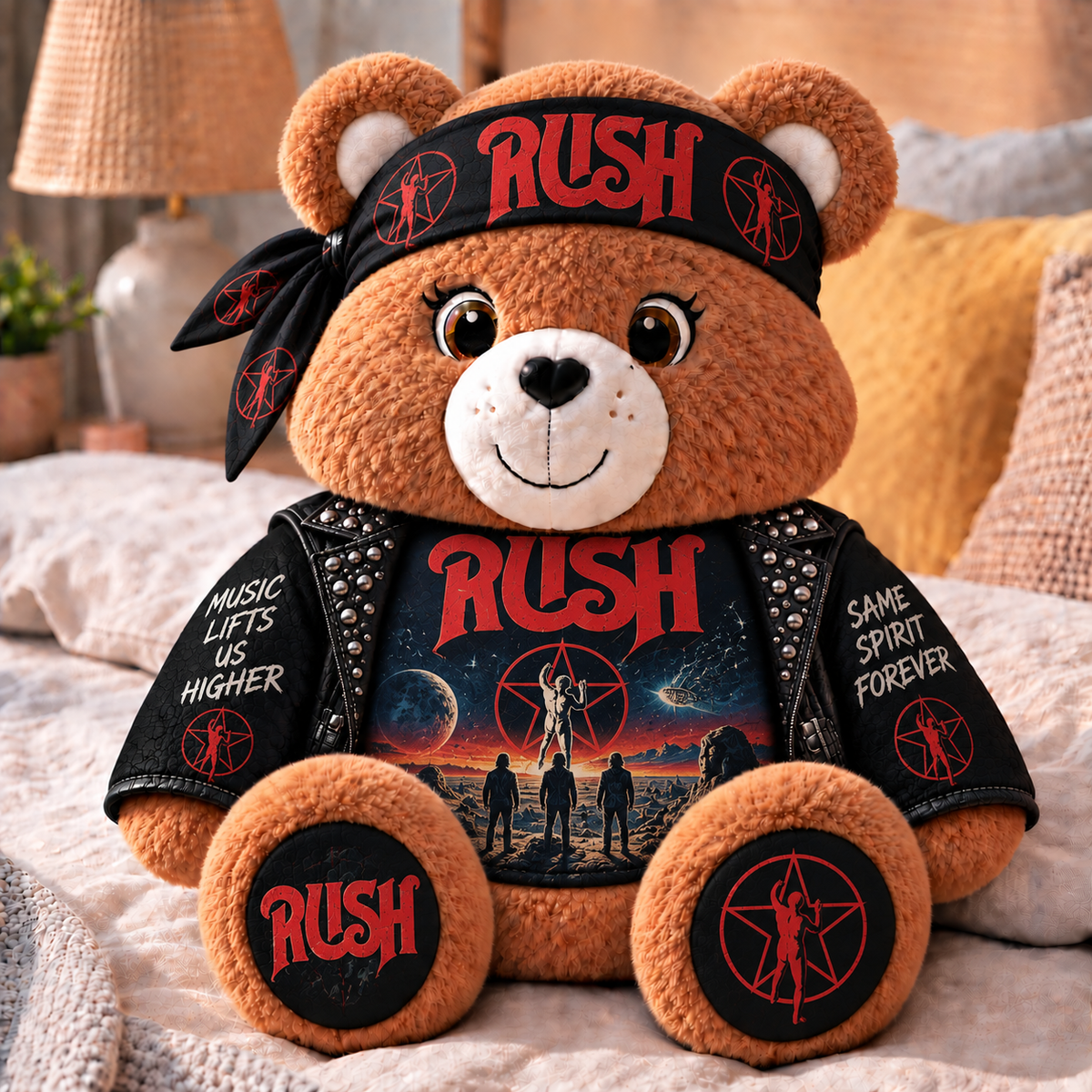 Rush Custom Shaped Bear Pillow – Music Lifts Us Higher Progressive Rock Music Inspired Gift for Rush Fans