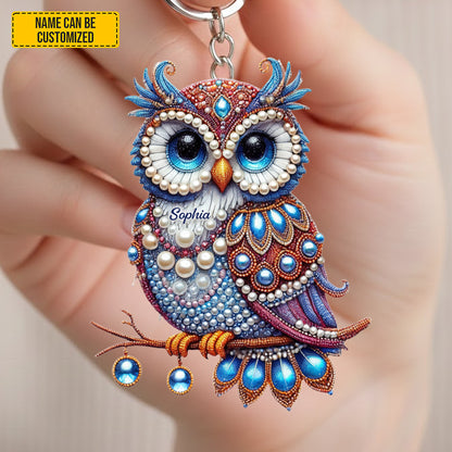 Personalized Cute Sparkle Owl Keychain
