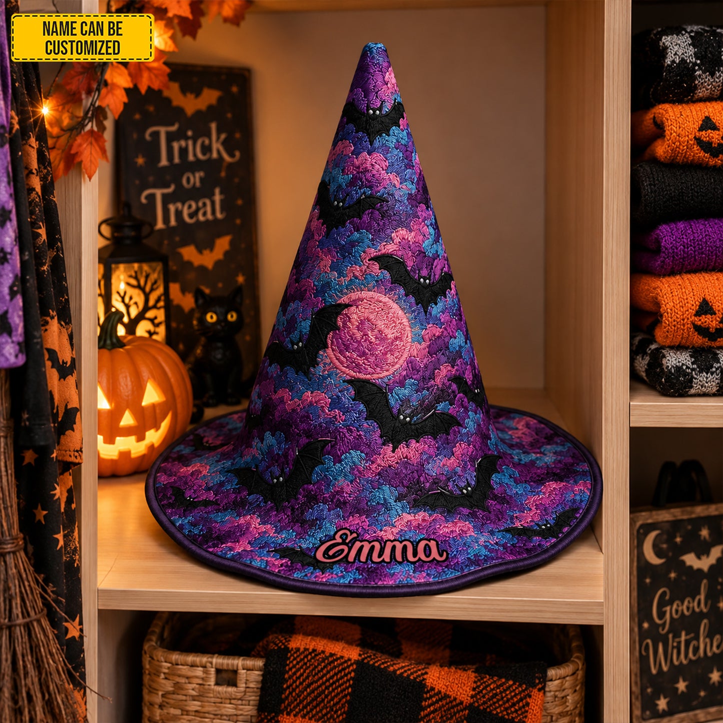 Personalized Bat Witch Hat – Spooky Halloween Gift for Her