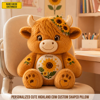Personalized Highland Cow With Sunflowers Pillow