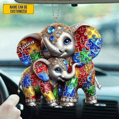 Personalized Autism Awareness Elephant Car Hanging Ornament