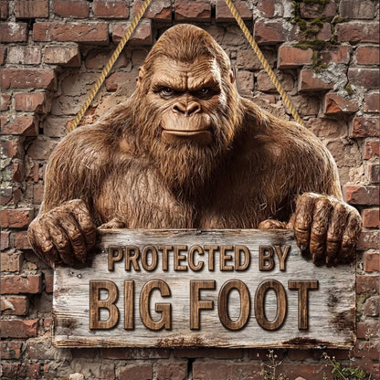 Protected By Bigfoot Wooden Sign