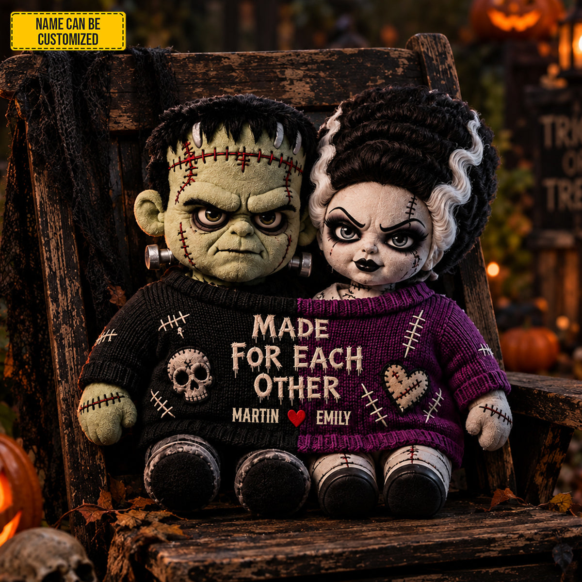 Personalized Made For Each Other Monster Couple Dolls Custom Shape Pillow