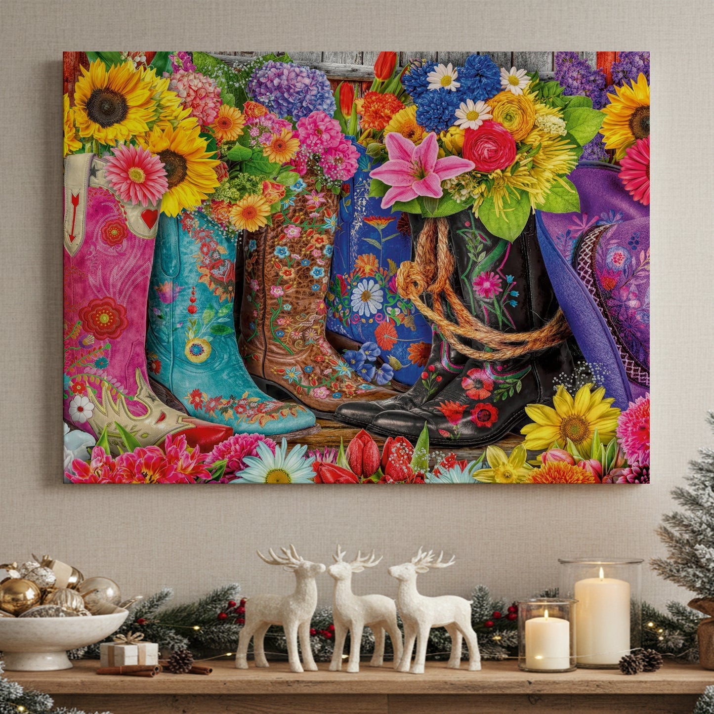 Western Floral Boots Wall Art Canvas