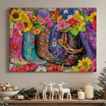Western Floral Boots Wall Art Canvas