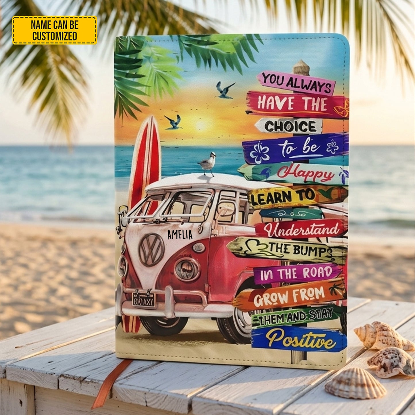 Personalized Hippie Van Leather Journal