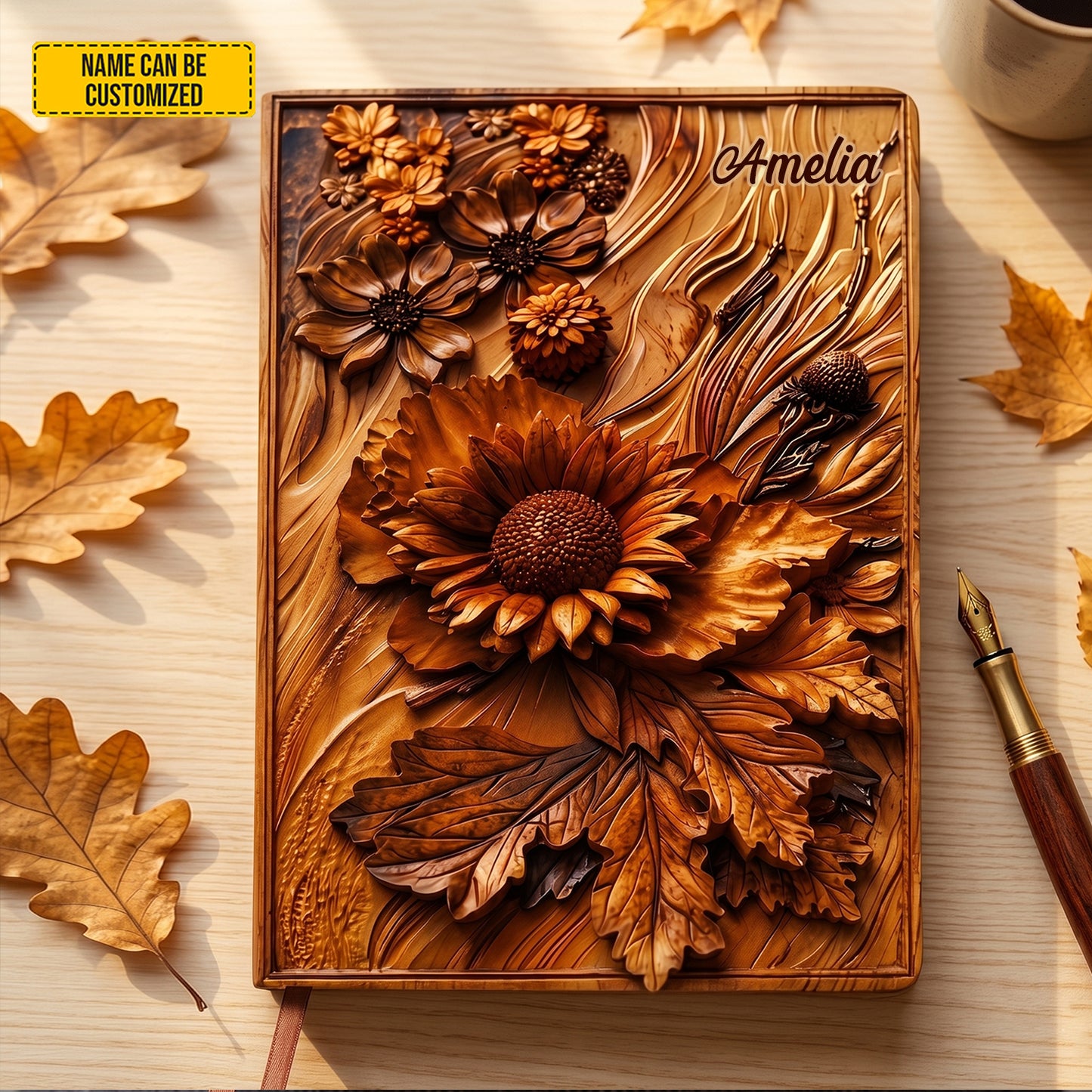 Personalized Embossed-Style Floral Leather Journal