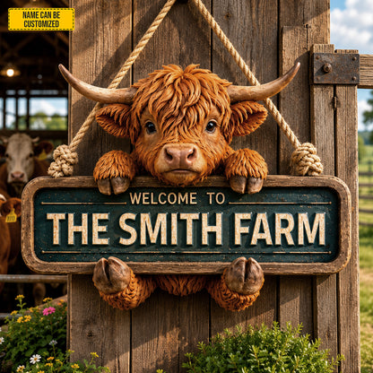 Highland Welcome – Personalized Cow Wooden Sign