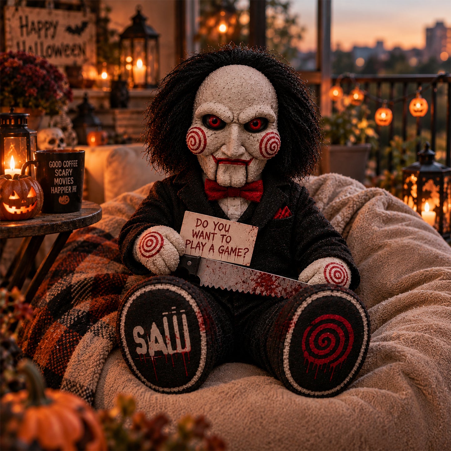 Jigsaw Billy Puppet Horror Custom Shape Pillow – Creepy Halloween Collector Gift