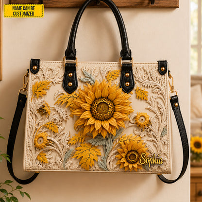 Personalized Sunflower Leather Handbag