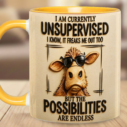 I Am Currently Unsupervised - Personalized Cow Accent Mug