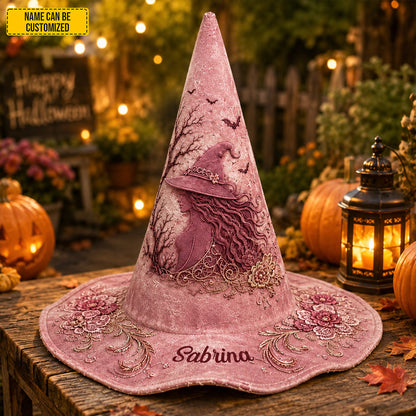 Personalized Floral Witch Hat – Pink Halloween Witch Hat Gift
