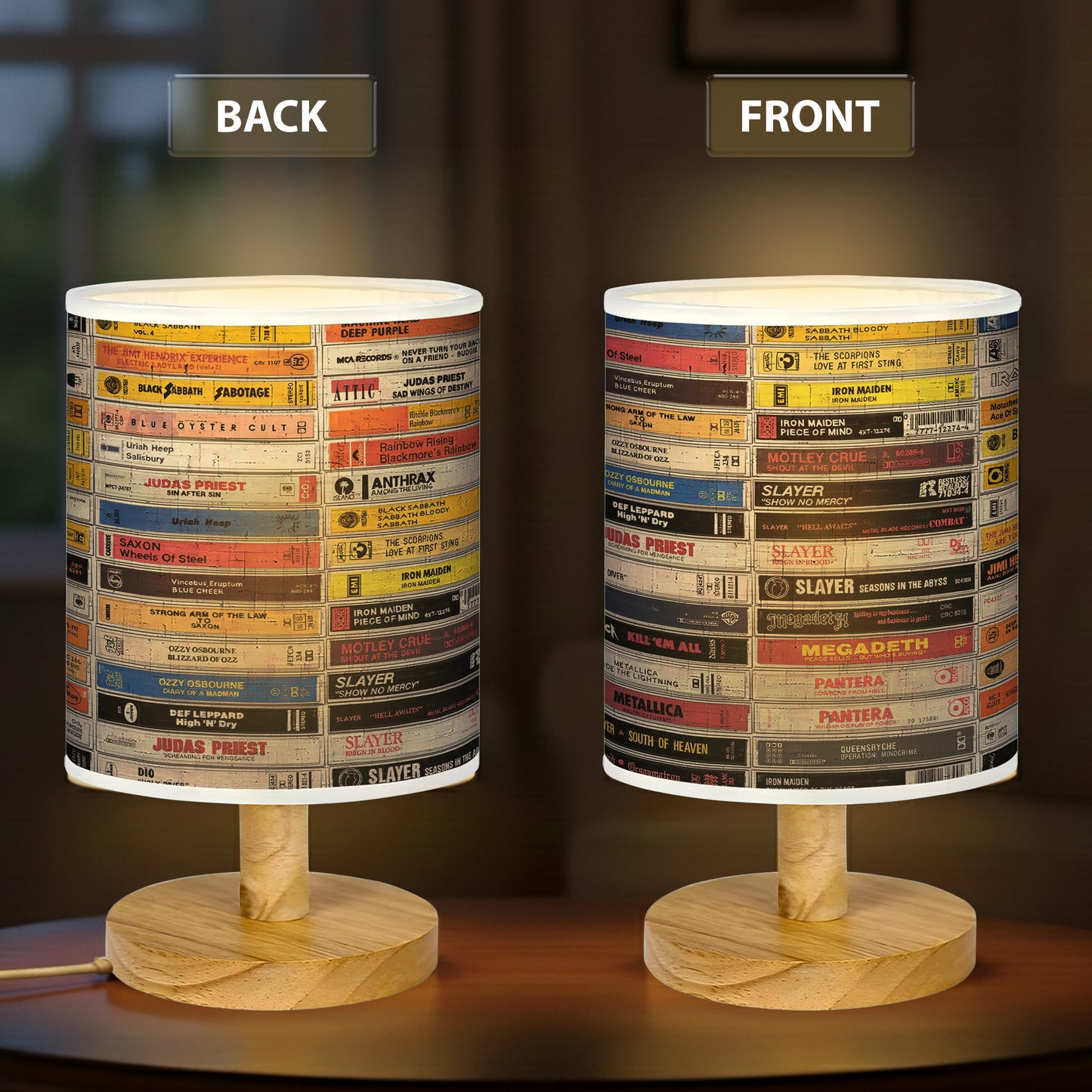 Classic Heavy Metal Hard Rock Wood Base Fabric Lamp, Vintage Rock Lamp for Music Lovers, Retro Home Décor Gift
