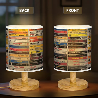 Classic Heavy Metal Hard Rock Wood Base Fabric Lamp, Vintage Rock Lamp for Music Lovers, Retro Home Décor Gift
