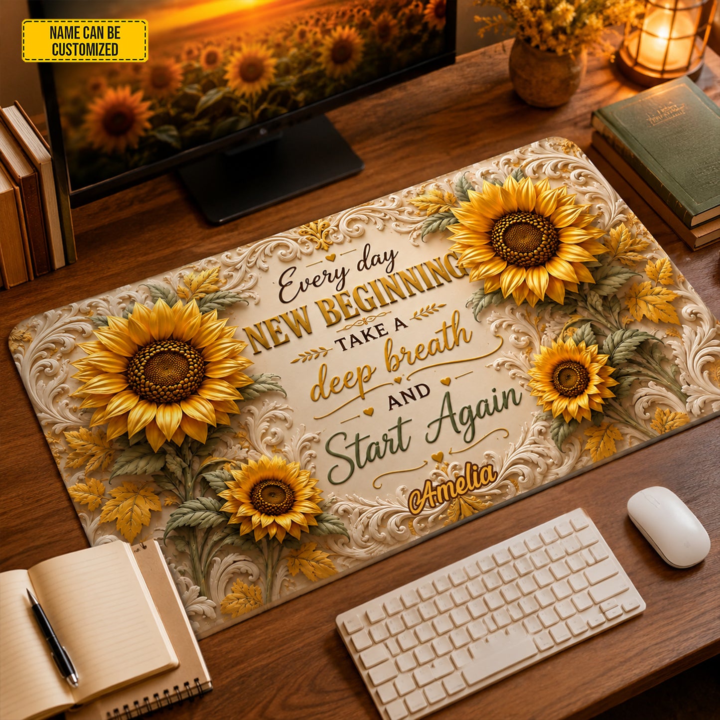 Sunflower New Beginnings – Personalized Desk Mat