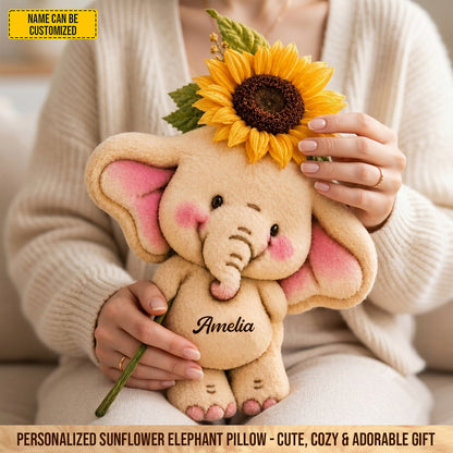 Personalized Cute Sunflower Elephant Pillow