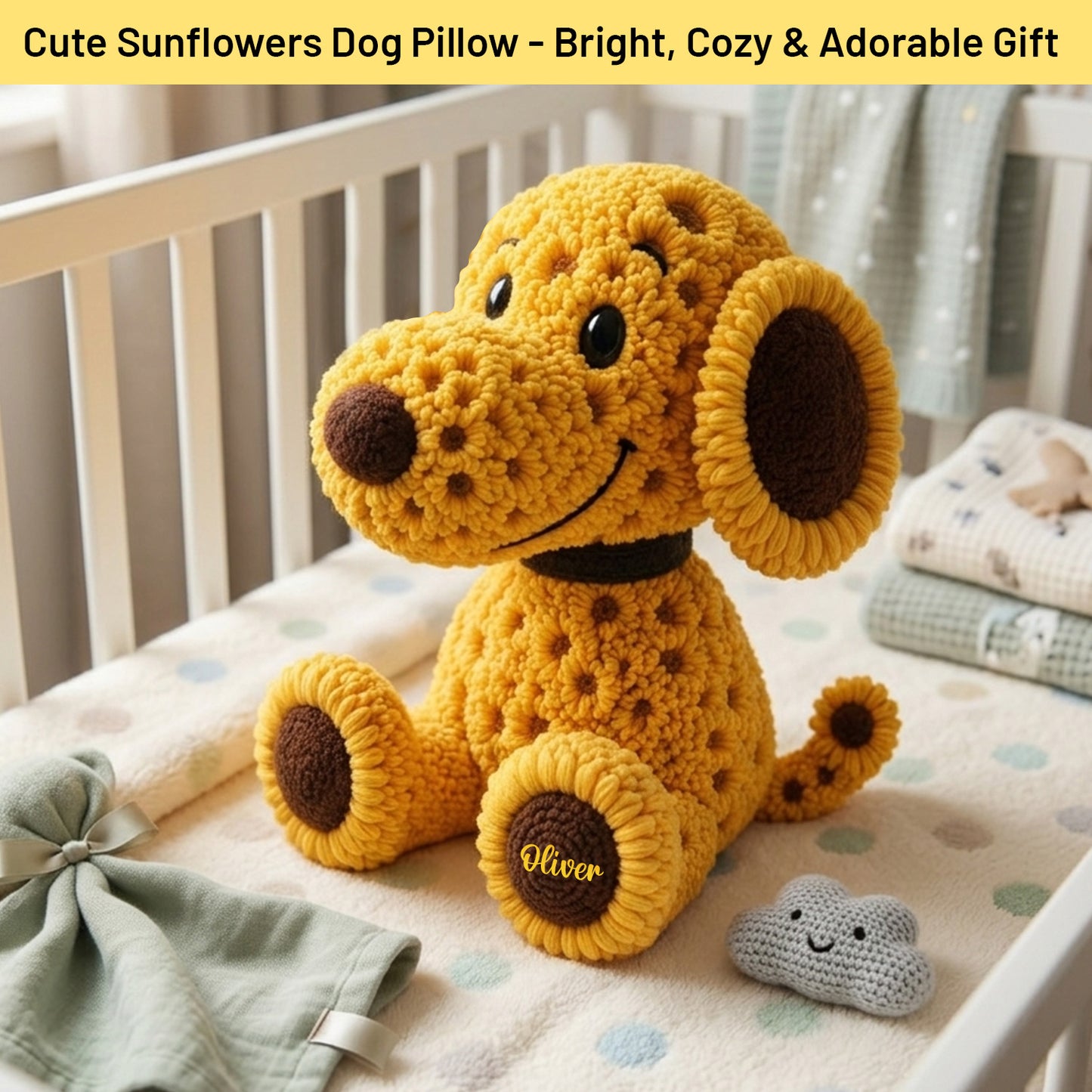 Personalized Cute Sunflower Dog Pillow