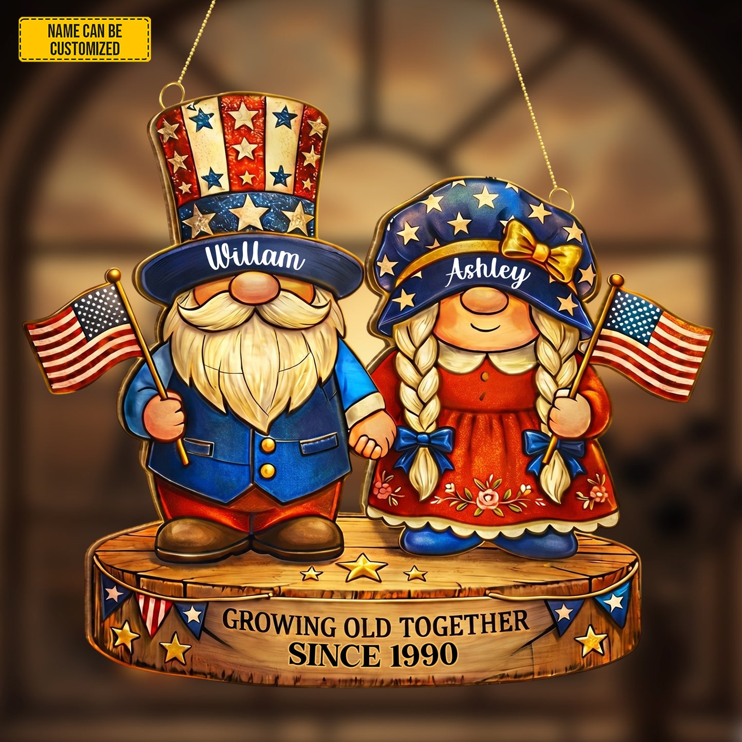 Personalized Patriotic Couple Stained Glass Suncatcher