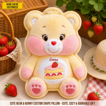 Personalized Cute Bear & Bunny Custom Shaped Pillow