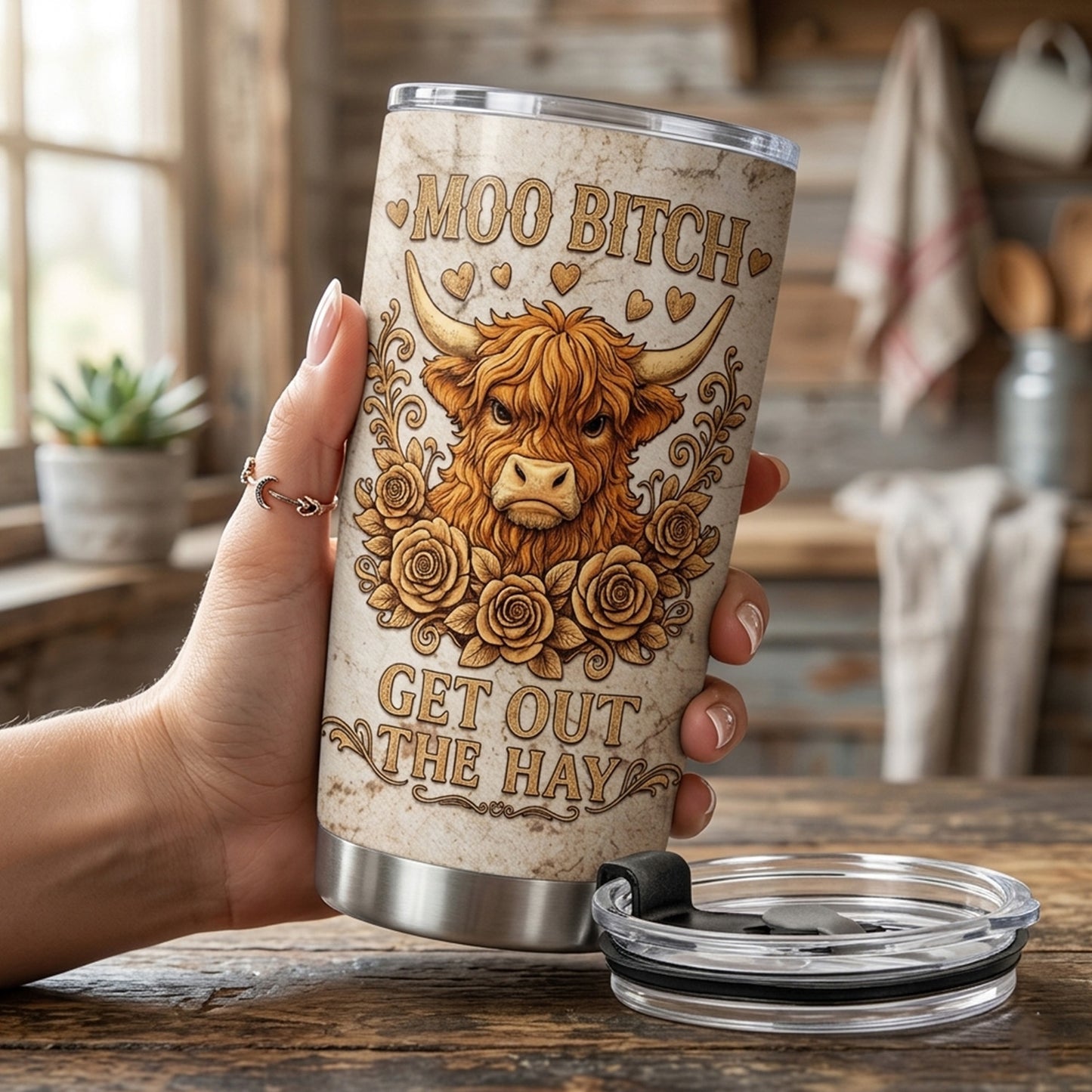 Get Out The Hay - Personalized Highland Cow Tumbler