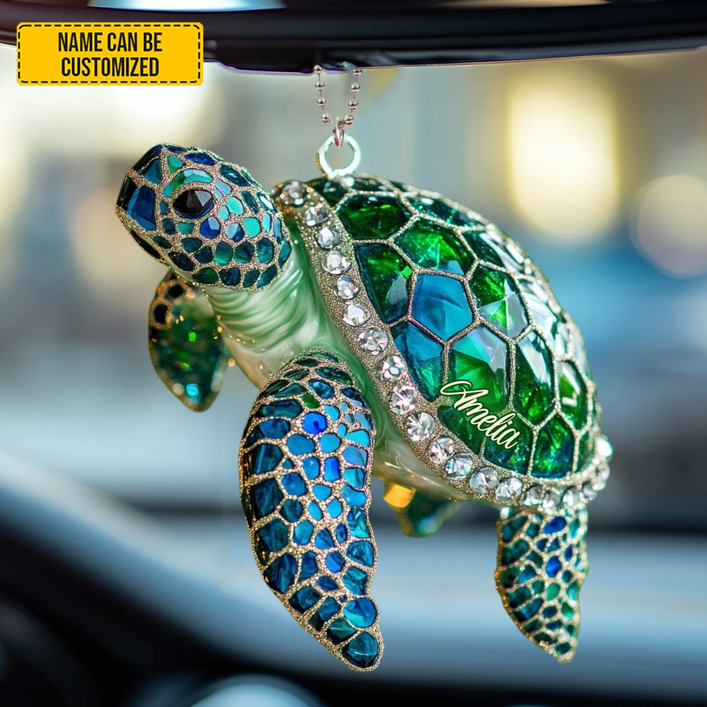 Personalized Sparkle Turtle Car Ornament