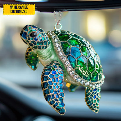 Personalized Sparkle Turtle Car Ornament