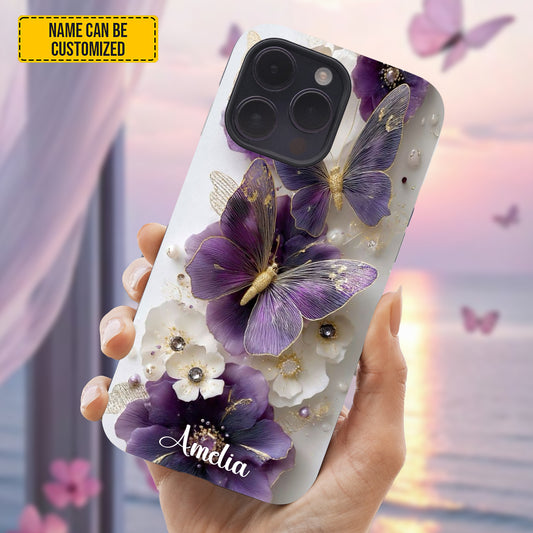 Personalized Purple Butterfly Floral Phone Case