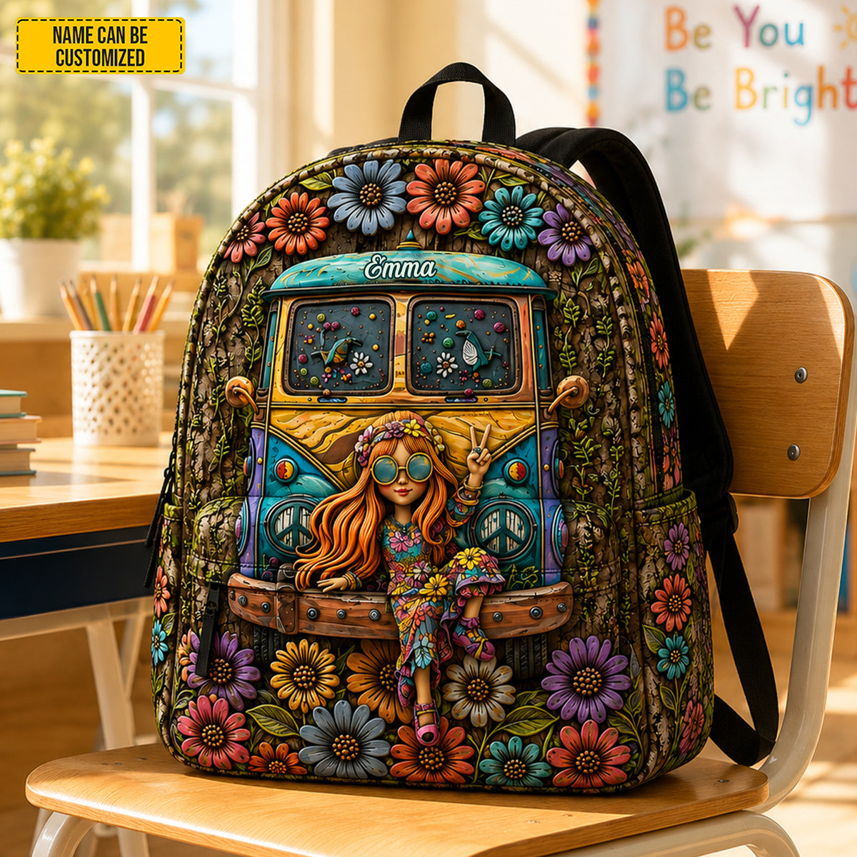 Personalized Hippie Flower Backpack - Kids Backpack
