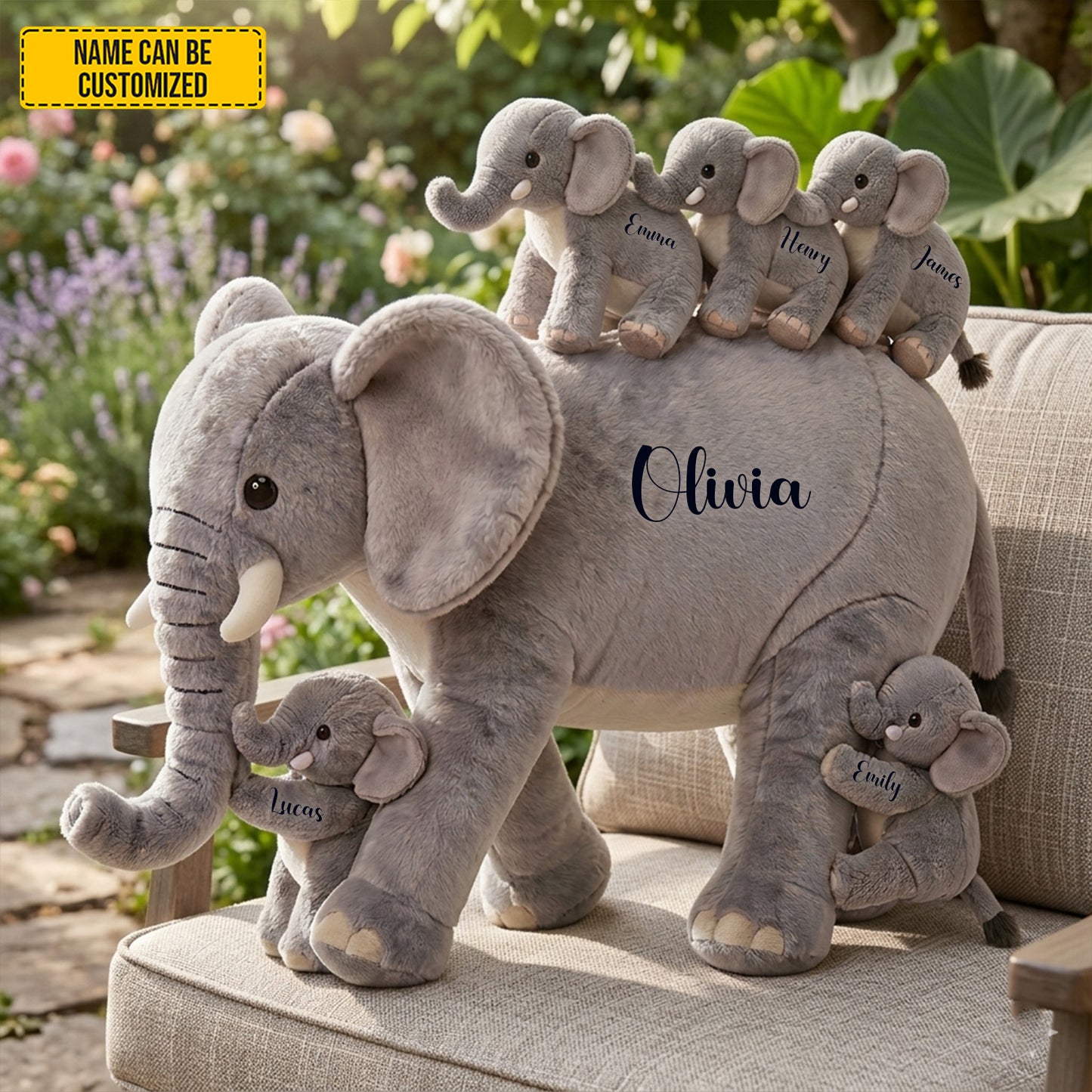 Mom Elephant With Little Kids - Personalized Shaped Pillow