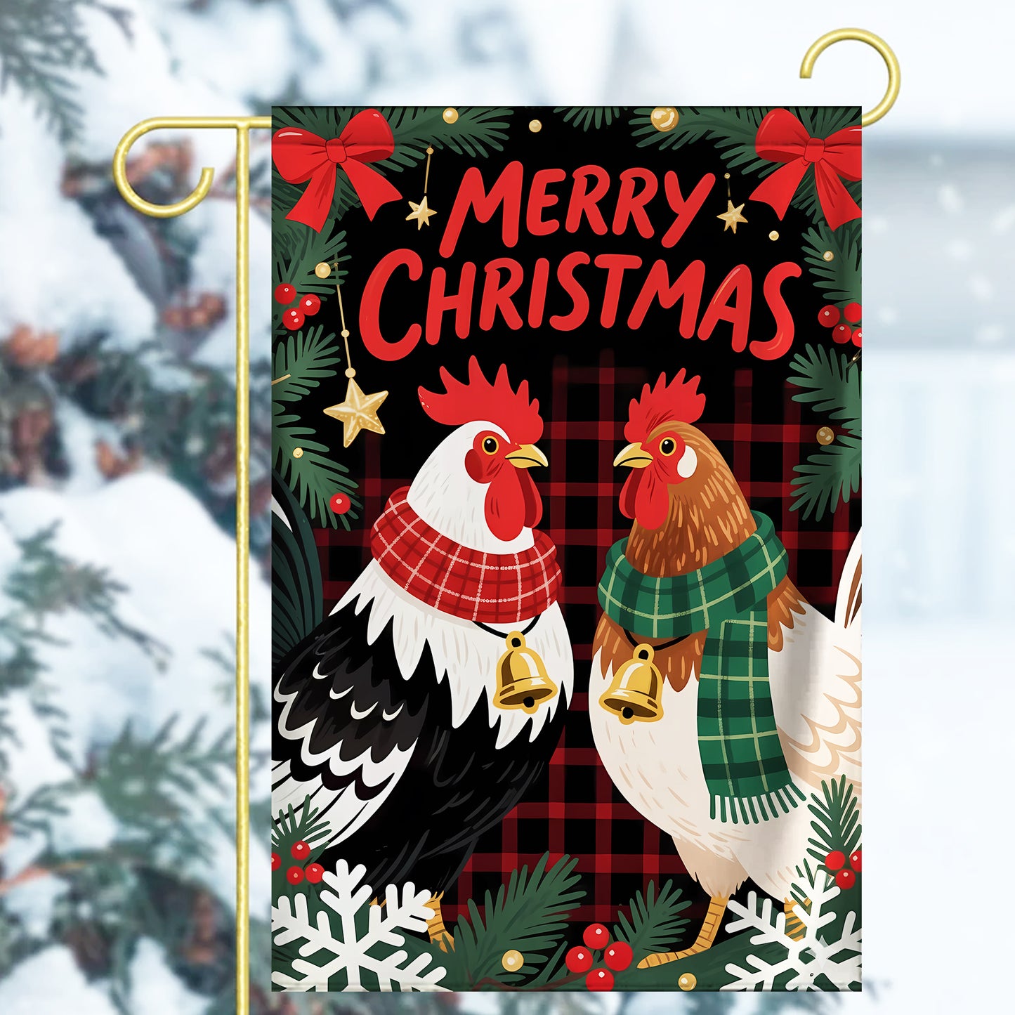 Merry Christmas Chicken Garden Flag