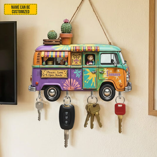 Colorful Hippie Van -  Custom Shaped Key Rack
