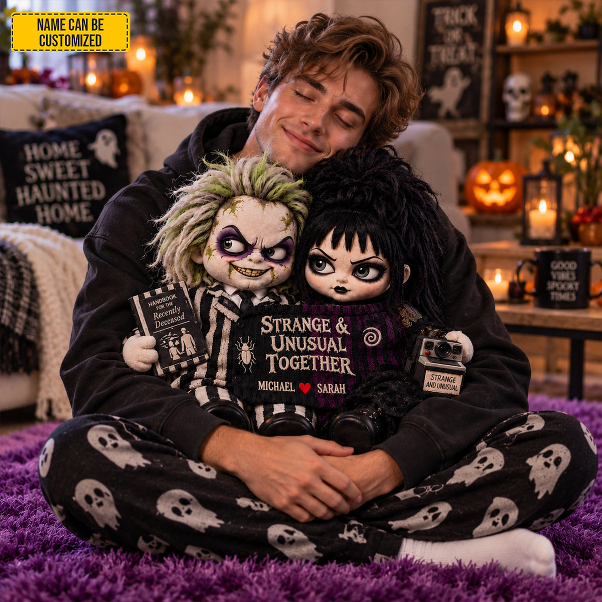 Personalized Strange & Unusual Together Gothic Couple Dolls Custom Shape Pillow