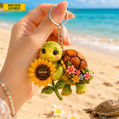 Sunflower Turtle Charm – Personalized Turtle Keychain