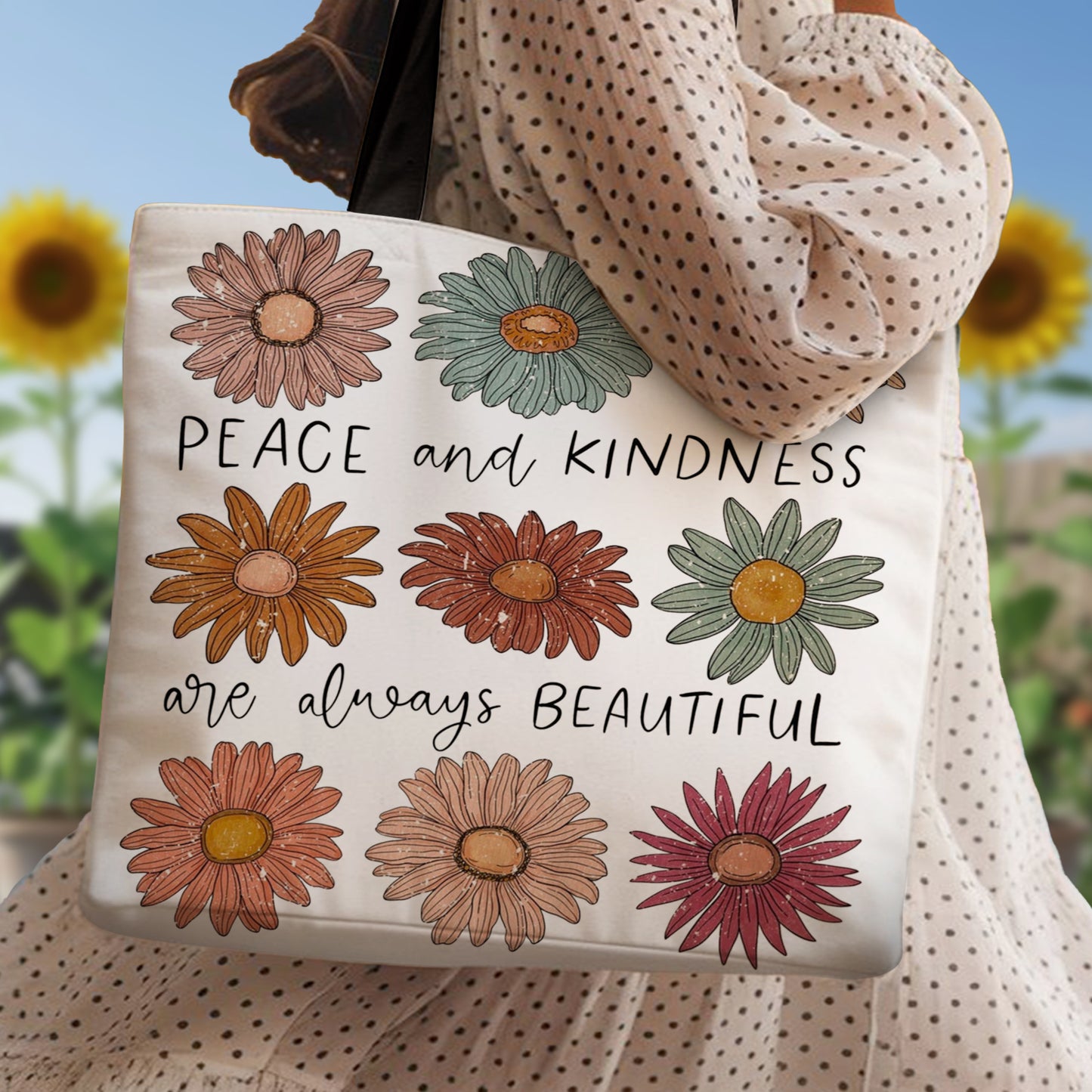 Peace And Kindness - Floral Tote Bag