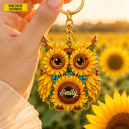 Sunflower Owl – Personalized Owl Acrylic Keychain