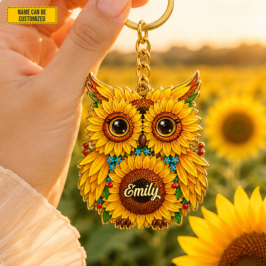 Sunflower Owl – Personalized Owl Acrylic Keychain