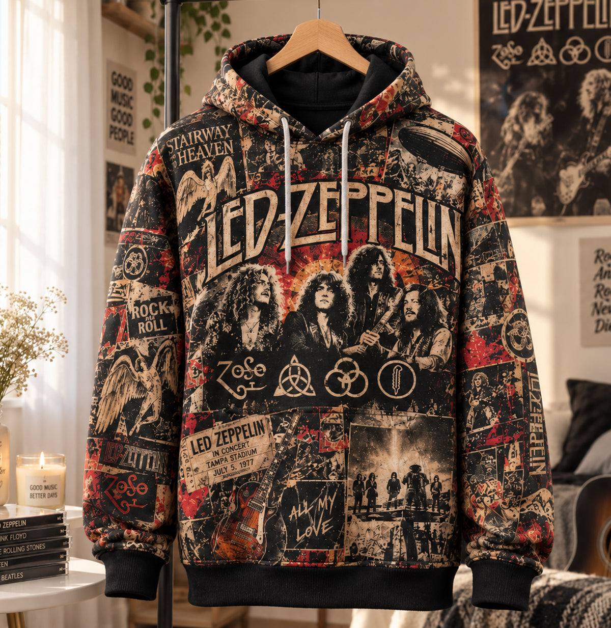 Led Zeppelin Stairway to Heaven Vintage Rock Collage All Over Print Hoodie