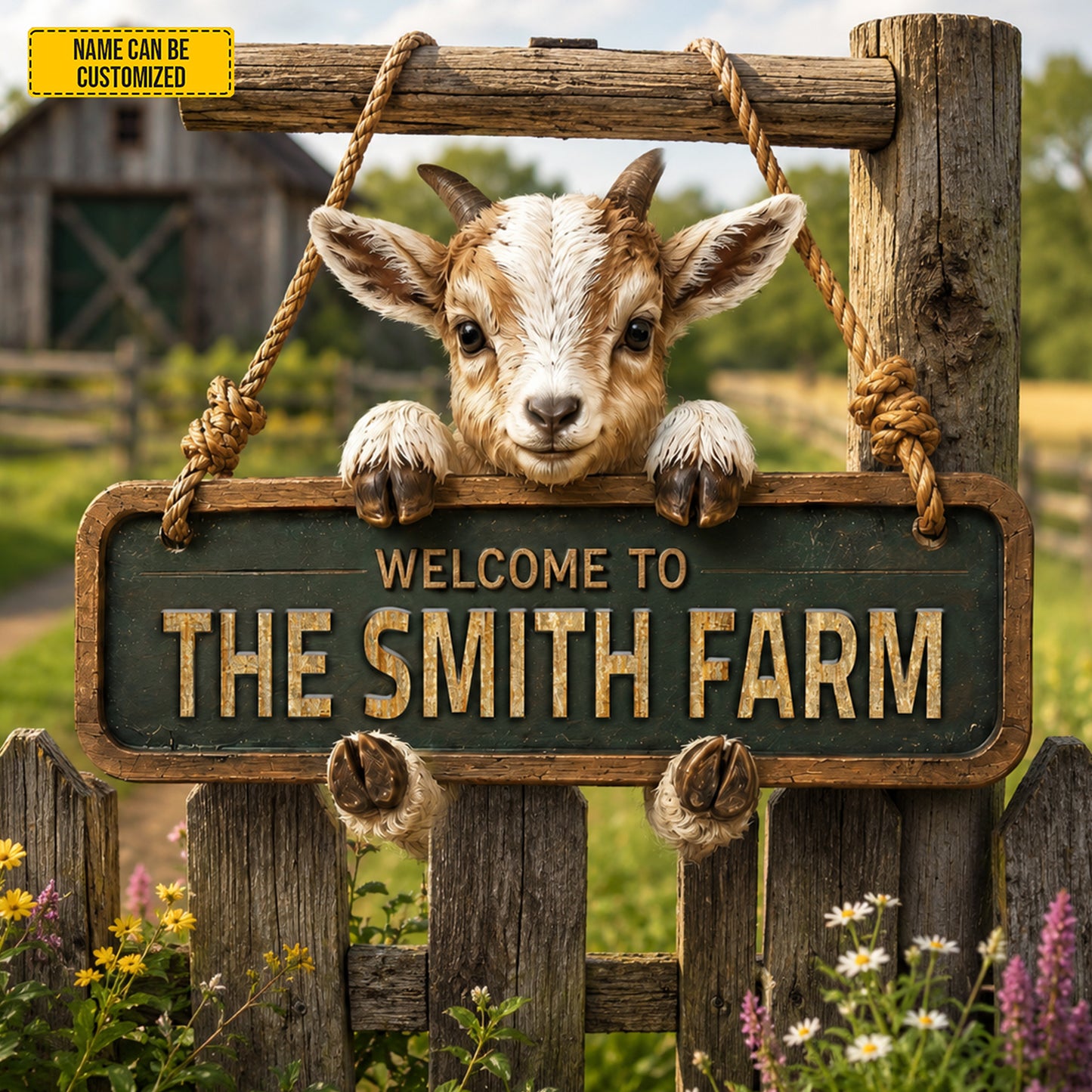 Welcome To The Farm  – Personalized Goat Wooden Sign
