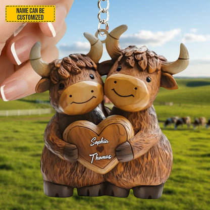 Personalized Couple Highland Cow Keychain