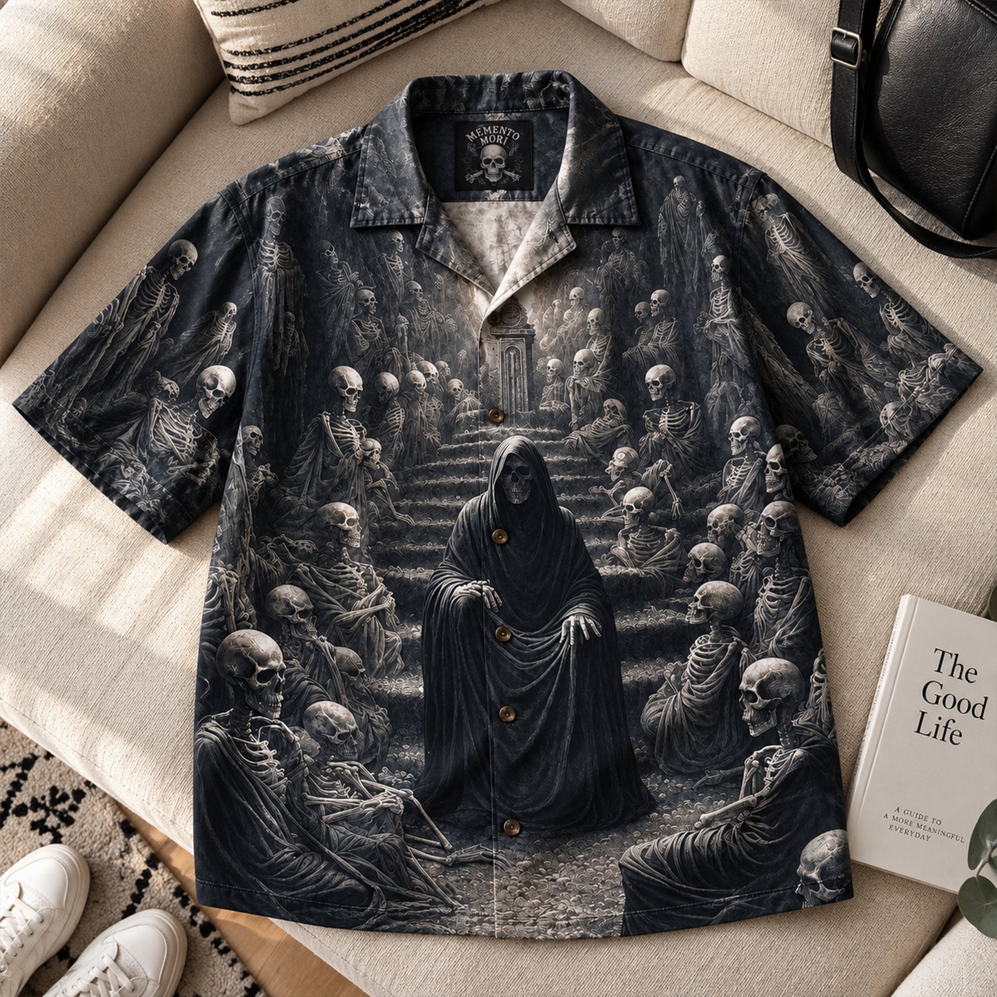 Memento Mori Skeleton Gathering – Gothic Hawaiian Shirt