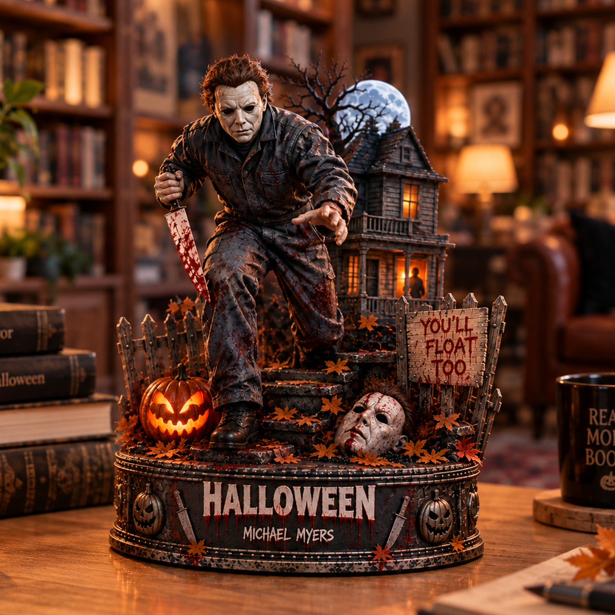 Michael Myers Halloween Horror Wooden Block - Collectible Table Decor