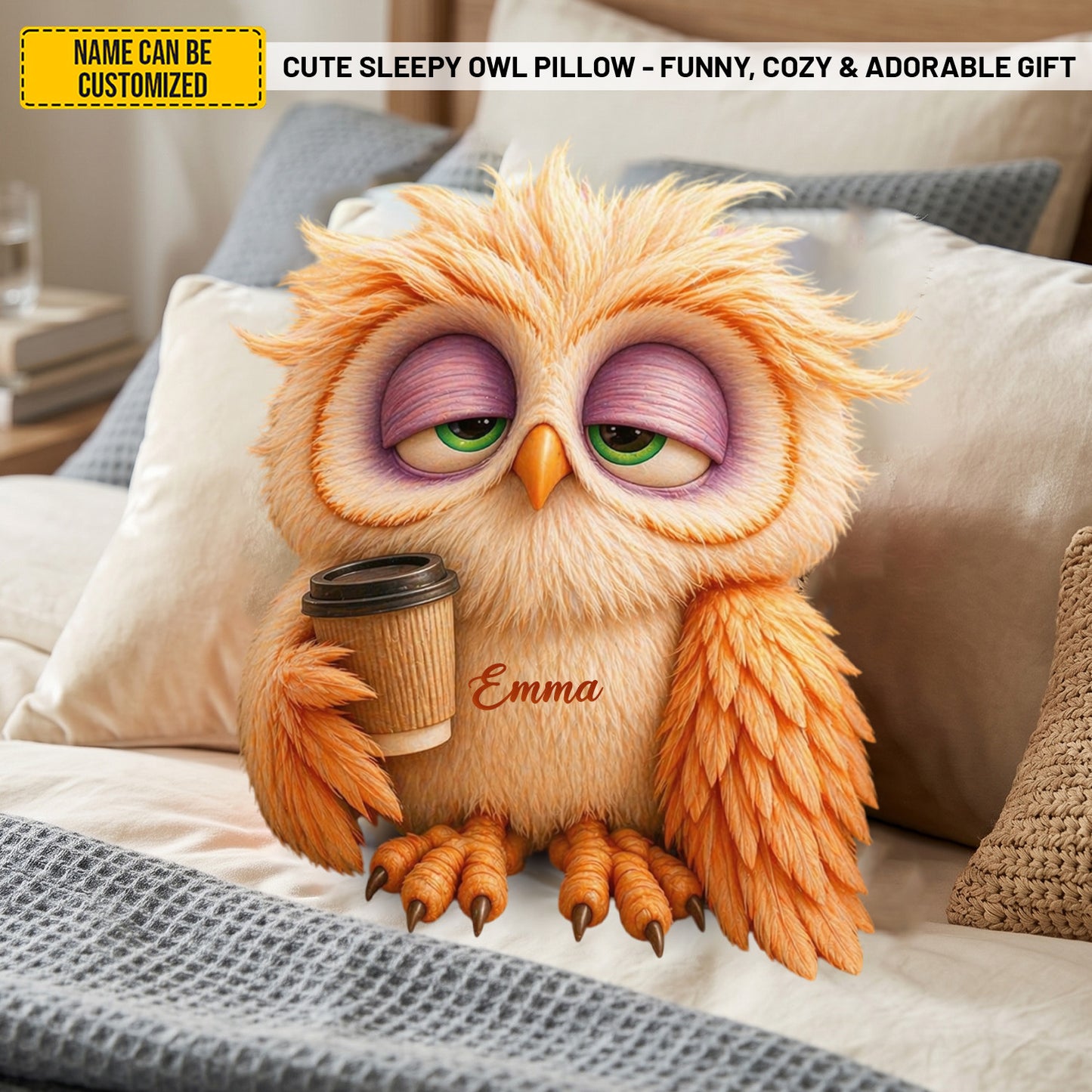 Personalized Cute Sleepy Owl Pillow