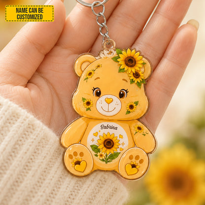 Personalized Sunflower Bear Keychain