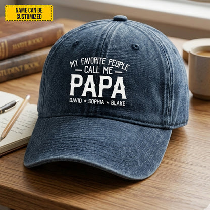 Favorite People Call Me Papa - Personalized Vintage Denim Cap