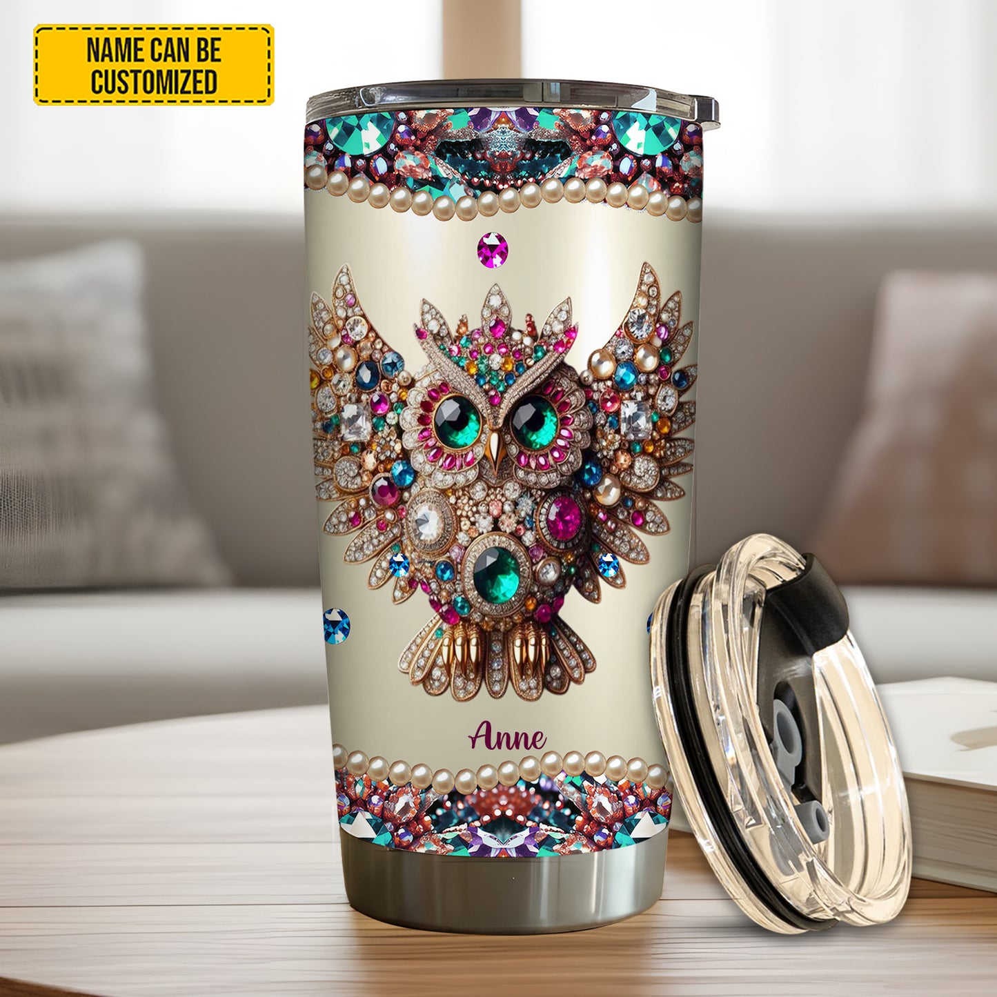 Personalized Sparkle Owl Stainless Steel Tumbler
