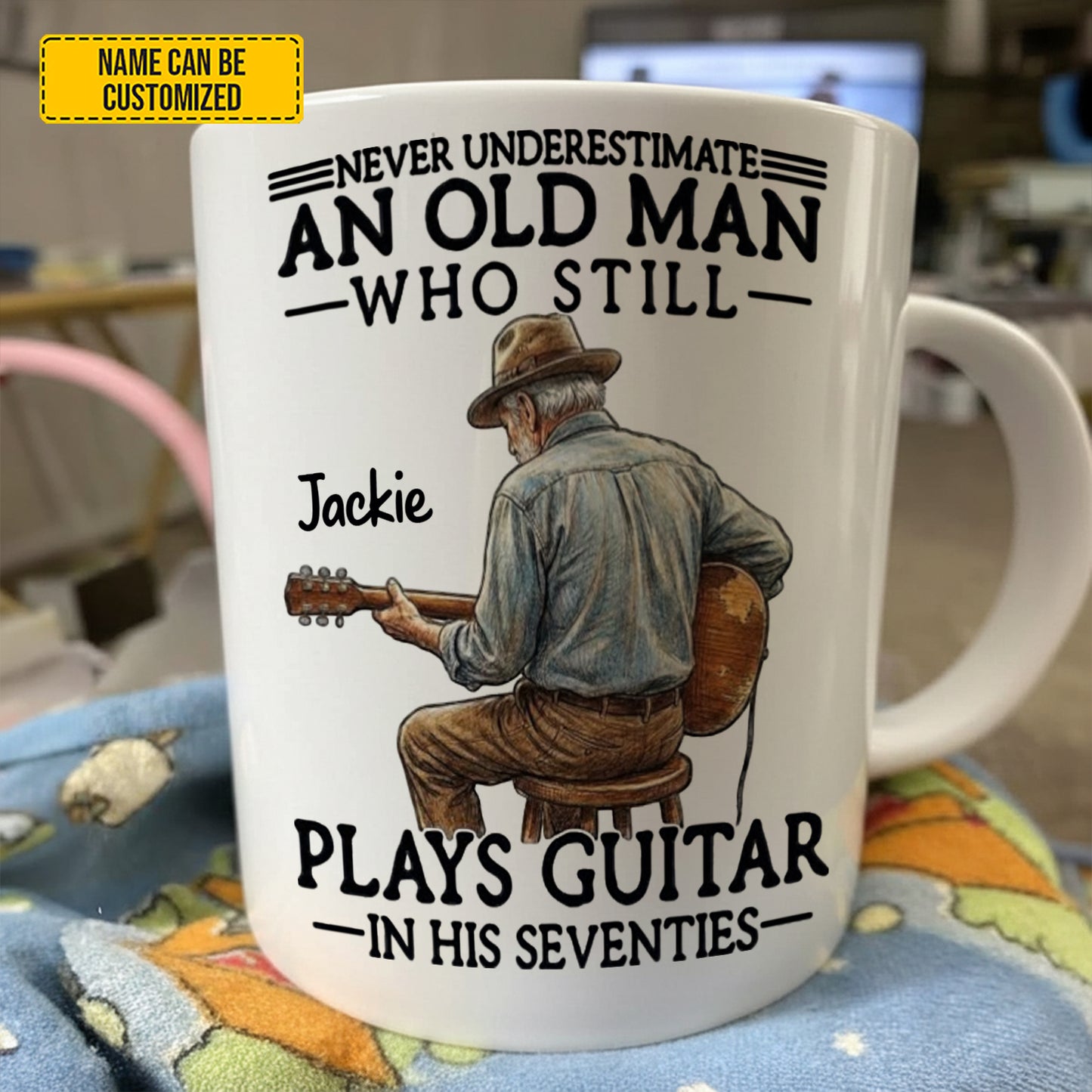 Never Underestimate An Old Man Who Plays Guitar – Personalized White Mug