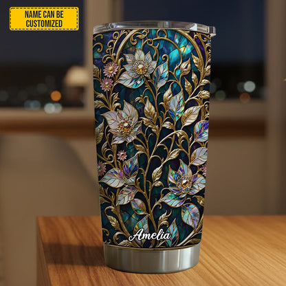 Personalized Waxflower & Celestial Quartz Stained Stained Glass Tumbler