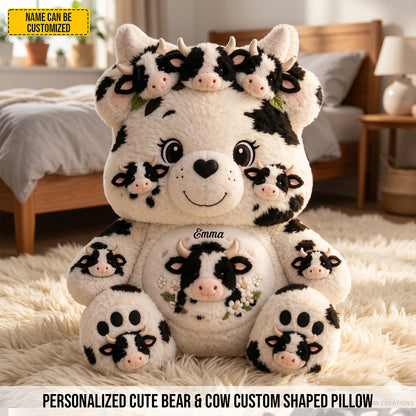 Personalized Bear & Cow Custom Shaped Pillow